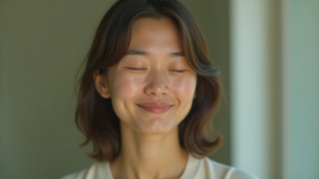 Close-up of person's face with eyes closed during meditation, peaceful expression